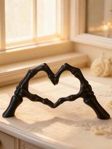 1pc Hand Gesture Desktop Decor, Skeleton Couple Statue, Creative Wedding Home Ornament, Heart-Shaped And Hand-Shaped Small Sculpture, Suitable For Living Room, Bookshelf, Coffee Table, Home Decor, Bedroom, Office, Student Use, Halloween Gift, Winter Valentine's Day Gift - Multicolor - View 5