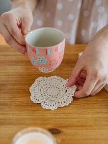 1/2/4/6/10pcs Vintage Coasters, Handmade Woven Heat-Insulating Pads, Creative Hollow Crochet Decorative Mats, Suitable For Drinks, Home, Living Room, Hotel, Housewarming Gift Ideas - Beige - View 2