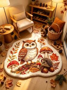 1pc Owl Pattern Floor Mat, Bathroom Mat, Bathroom Rug, Door Mat, Small Rug, Carpet, Floor Mat, Home Decor, Area Rug, Outdoor Mat, Home Decor, Area Carpet, Bedroom Rug, Washable Carpet - Multicolor - View 1