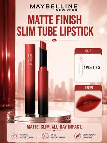 Maybelline Matte Slim Lipstick #899 1.7g, tekstur cokelat, hasil akhir matte, tidak membuat bibir kering, ringan dan lembut, membuat bibir tampak lebih penuh, sempurna untuk pemotretan sehari-hari. - Lipstik Matte Slim Maybelline 899 - View 2