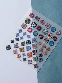 1pc Decorative Sticker, Aesthetic Sticker, Bohemian Geometric Square Pattern, Suitable For Laptop, Phone Case, Camera, Water Bottle, Storage Box, Furniture And Metal Decoration - B - View 8