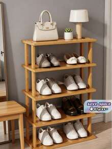 1pc 2-6 Tier Natural Bamboo Freestanding Storage Rack, Multifunctional Adjustable Shoe Rack & Bookshelf, Space-Saving Display Shelf, Suitable For Entryway, Dorm And Small Apartment, Back To School And Moving Essential - Multicolor - View 4