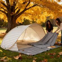 2-Second Setup For A 2-Person Beach Tent! No Setup Needed, Portable Quick-Open Sunshade, Easy-To-Use Outdoor Canopy Perfect For The Beach, Picnics, Parks, Camping, And Family Relaxation. - White Stripes - View 5