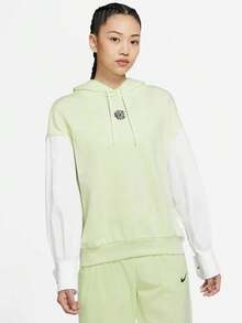 Nike Sportswear Icon Clash Embroidered Logo Colorblock Pullover Sweatshirt American Retro Sweatshirt Women's Ice Green Yellow - Ice Yellow Green - View 1