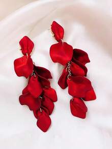 1 Pair Of Fashionable Personalities Exquisite And Elegant Long Petal Earrings Suitable For Women's Daily Commuting ﻿ - Red - View 3