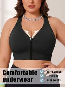 CELILIN Bra Olahraga Model Racerback dengan Resleting Depan, Peredam Guncangan & Push-Up, Mudah Dipakai dan Dilepas - Hitam - View 3