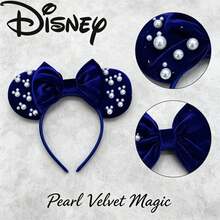Disney Navy Blue Velvet Pearl Minnie Ears Headband, Classic Bow Pearl Hairband For Daily Park Travel - Multicolor - View 3