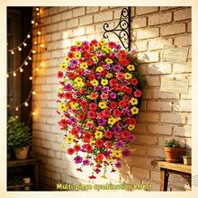 12 Buah Bunga Violet Buatan Gantung Berwarna Campuran, Dekorasi Bunga Gantung Panjang untuk Balkon, Halaman, Pagar, Teras - MultiWarna - View 3