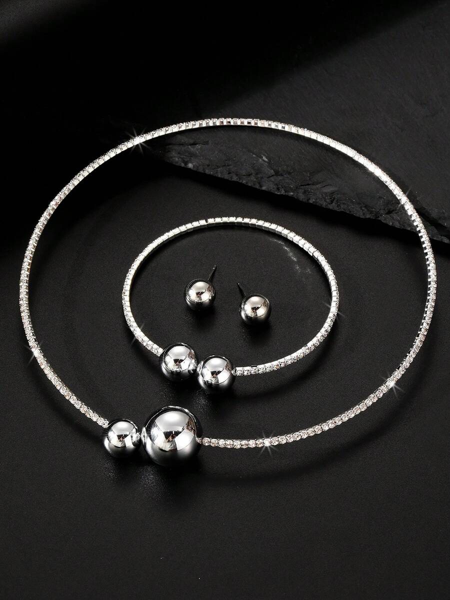 NAIZHU 4pcs/Set Fashionable Luxury Creative Rhinestone Metallic Jewelry Set, Exquisite Party & Holiday Accessories For Girls - Multicolor - View 1