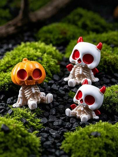 1/6/12pcs Halloween Funny Skeleton Mummy Mini Figurines, Mini Resin Miniature Sculptures, Desktop Car Succulent Planter Decor DIY Accessories, Halloween Scene Decoration Gifts (Random Styles, May Include Duplicates) Not Suitable For Children Under 14
