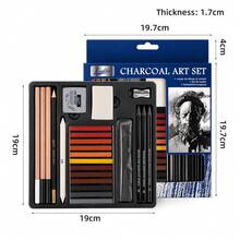 Charcoal Art Set, Professional Drawing Kit With Graphite Pencils, Charcoal Sticks, Blending Cloth & Eraser, Ideal For Sketching, Shading & Layering, Perfect For Artists, Students & Hobbyists - A - View 2