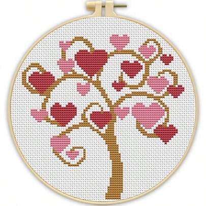 Cross Stitch Kits For Beginners, Tree Of Love Stamped Cross Stitch Kits For Adults With Embroidery Hoop, Embroidery Kit CT Easy Partial Cross-Stitch Arts And DIY Crafts For Adults Home Decor