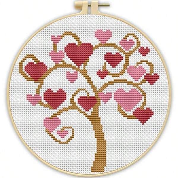 Cross Stitch Kits For Beginners, Tree Of Love Stamped Cross Stitch Kits For Adults With Embroidery Hoop, Embroidery Kit CT Easy Partial Cross-Stitch Arts And DIY Crafts For Adults Home Decor