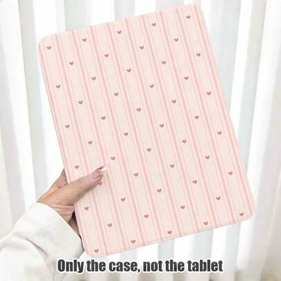 Pink Striped, Heart Pattern Painted Effect Tablet Protective Case, Built-In Pen Slot, With Stand, Compatible With Honor 8/9/10/X8/X8A/X9/X8Pro/X9Pro, MatePad SE 11 Inch/MatePad 11 Inch/11.5 Inch, MatePad Pro, Apple 10th/11th Gen 2025 (A16), Galaxy Tab A7/A9 And Other Popular Models
