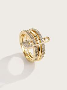Altistry 1pc Sparkling Zirconia Inlaid Multi-Layer Fashion Ring, Available In Your Favorite Color To Match Daily Outfits And Party Accessories - Gold+White - View 1
