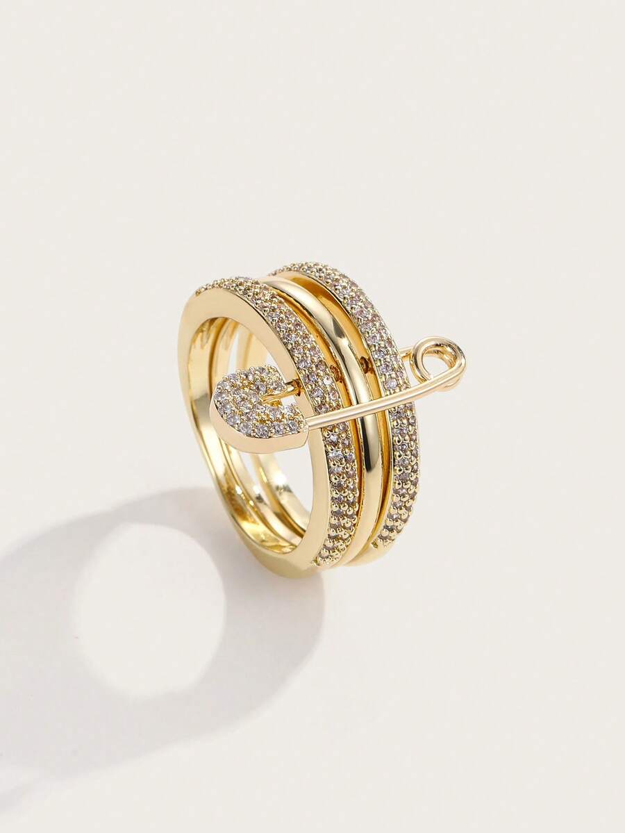 Altistry 1pc Sparkling Zirconia Inlaid Multi-Layer Fashion Ring, Available In Your Favorite Color To Match Daily Outfits And Party Accessories - Gold+White - View 1