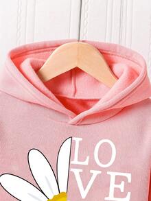 2pcs/Set Toddler Cartoon Pattern Printed Warm Hoodie And Sweatpants Set - Pink - View 5