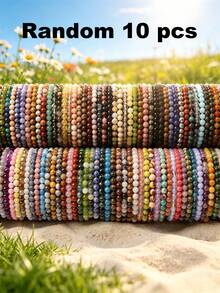 5/10/20/50/100pcs Crystal Bead Bracelet Set - Various Fashionable 8mm Gemstone Beads, Adjustable Elastic - Unisex Multi-Layer Design, Suitable For Daily Wear, Parties And Gifts - Multicolor - View 21