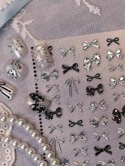 1pc Black & Silver Sweet Cool Butterfly Nail Stickers, Minimalist Cool 5D Nail Art Decals, Essential For Nail Artists, Simple Handmade Nail Stickers, DIY Nail Supplies, Perfect Nail Art Gift For Girls And Women