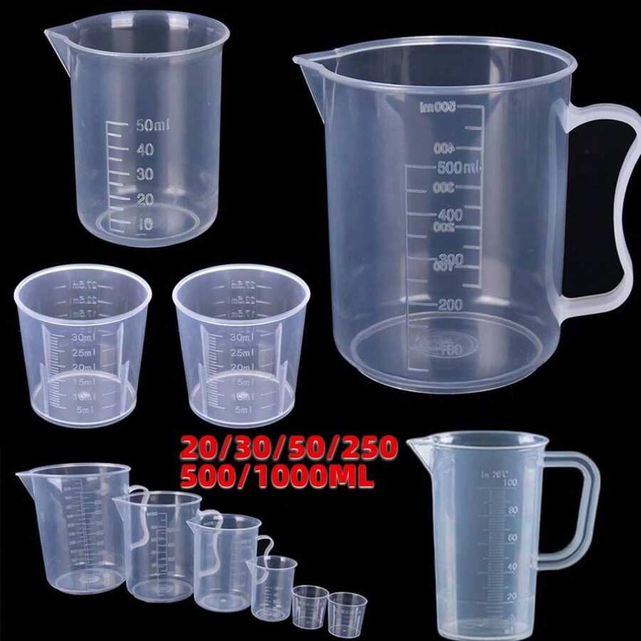 20ml/30ml/50ml/250ml/500ml/1000ml Transparent Plastic Graduated Measuring Cup, Baking Beaker Liquid Measuring Cup Container, Kitchen Tool, Jewelry Making - Multicolor - View 1