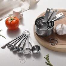 5/7/12pcs Stainless Steel Measuring Cups And Spoons Set, Baking Measuring Cups, Kitchen Gadgets, Cooking And Baking Kitchen Tools, Suitable For Most Spice Jars (Silver) - Silver - View 4
