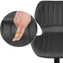 Set Of 2 Bar Stools – Striped Velvet Upholstery – Black Flared Base – Height Adjustable – With Footrest – 360° Swivel – Load Capacity: 120 Kg - Black - View 7