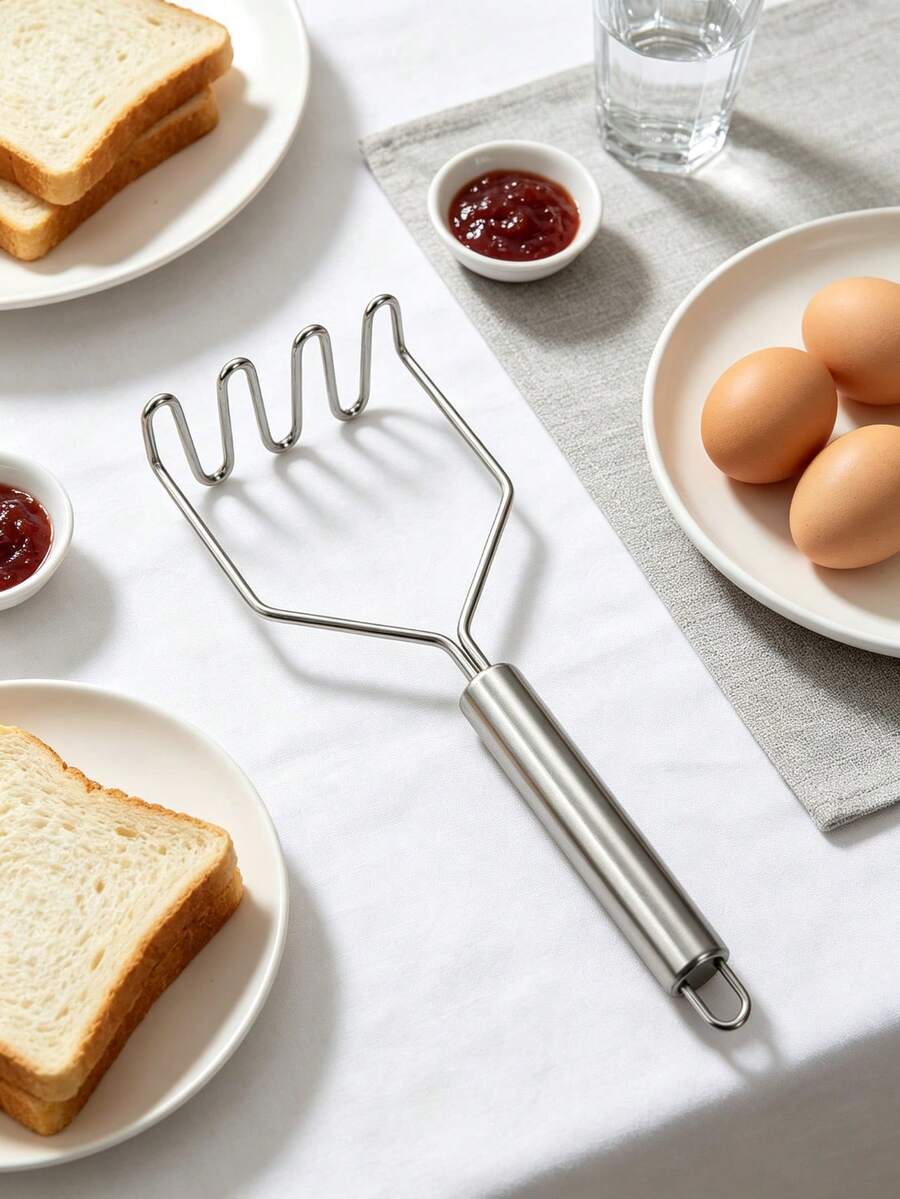 3pcs/1pc Stainless Steel Potato Masher, Manual Food Puree Tool, Sweet Potato Masher, Garlic Press, Manual Squeezer, Potato Masher, Kitchen Tool, Wavy Pattern, Kitchen Gadget, Used For Mashing Potatoes, Vegetables And Fruits, Durable Multi-Functional Squeezer, Kitchen Supplies, Cutter, Food, Salad, Decoration, Storage, Party, Birthday, Christmas, Halloween