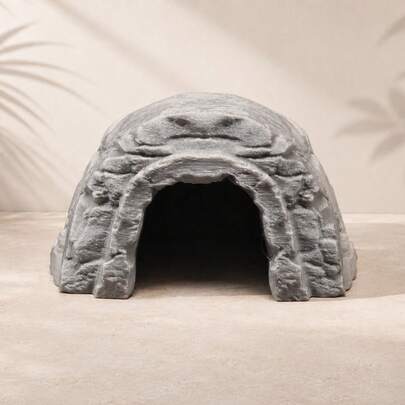 Carved Entrance Rock Cave Reptile Hide, Terrarium & Aquarium Decor, Faux Stone Shelter, Habitat Ornament For Geckos, Lizards, Turtles & Amphibians, Tank Landscape