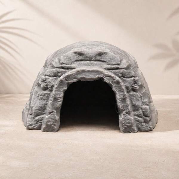Carved Entrance Rock Cave Reptile Hide, Terrarium & Aquarium Decor, Faux Stone Shelter, Habitat Ornament For Geckos, Lizards, Turtles & Amphibians, Tank Landscape