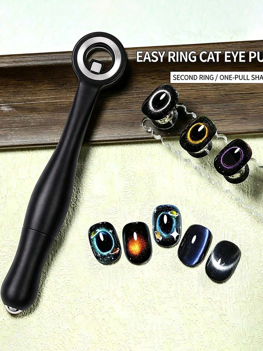 Herramienta magnética 3 en 1 para arte de uñas con diseño hueco 3D, anillo magnético ojo de gato con mango desmontable, efecto ojo de gato, suministros para uñas - Multicolor - Ver 1