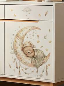 1pc Bohemian Moon Star Flower Sleeping Bear Wall Decor Sticker, Removable Wall Decal For Bedroom Living Room Kids Room - 1PC - View 5