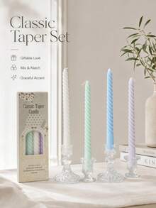 1/4pcs Nordic Style Spiral Tapered Candles, 0.86*9.84 Inches, 4 Colors Available, Suitable For Home Decor, Wedding Arrangement, Excellent Gift Choice, Tabletop Decoration, Gift For Women - Multiple Styles - View 3