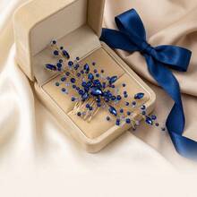 Accesorio para peinado de novia azul, peine de boda vintage hecho a mano con strass - Azul - Ver 4