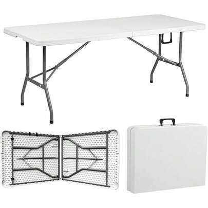 2026-Exclusivo NUEVO:360 °   Capital Click Mesa Plegable 1.80 Portátil Tipo Portafolio - Mesa de Plástico Blanca Resistente para Exterior e Interior, Fácil de Transportar y Almacenar