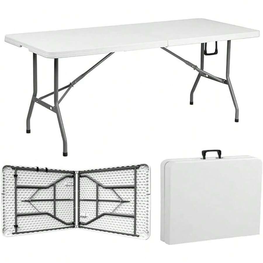2026-Exclusivo NUEVO:360 ° Capital Click Mesa Plegable 1.80 Portátil Tipo Portafolio - Mesa de Plástico Blanca Resistente para Exterior e Interior, Fácil de Transportar y Almacenar - Negro - Ver 1