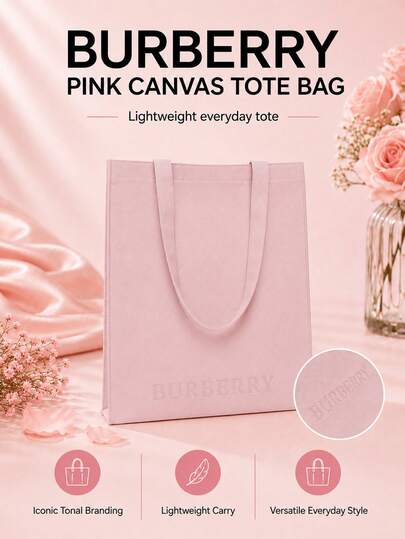 Burberry Pink Canvas Tote Bag, Sold Individually, Smooth Fabric With Ample Capacity, Lightweight And Versatile, Perfect For Daily Commuting