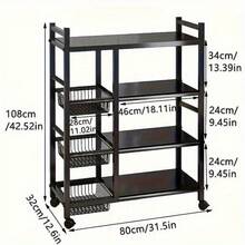 4-Layer Adjustable Rolling Kitchen Storage Rack – Carbon Steel Wire Shelving Trolley With 3 Removable Baskets & Smooth-Rolling Locking Casters | Versatile Use For Kitchen, Pantry, Bathroom, Garage Or Utility Space - 4 Tier & 3 Baskets - View 1