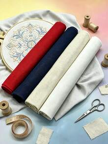 4pcs Pre-Cut Square Solid Color Linen Embroidery Fabric 50*50cm, Deep Blue, Bright Red, Pure White, Warm Beige, Durable Versatile Flat Woven Material, Suitable For Handmade Coasters, Clothing Patches / Garment Pattern Modification, Flower Pot Wrapping Decoration, Wall Small Embroidery Hoop Hanging Art - Imitation Linen 50*50cm - View 1
