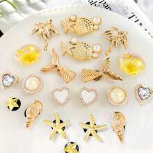 20件裝金色海洋系列鞋飾，貝殼、海星、蝴蝶結DIY配件，適用於洞洞拖鞋的飾品套組 - 黃色貝殼 - 查看 7