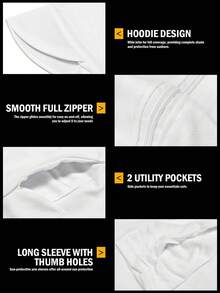 HIBATH Men's Long Sleeve Cooling UV Protection Sun Hoodie Jacket, Lightweight Full-Zip Outdoor Cover-Up With Extended Arm Coverage, Quick-Dry Breathable Moisture-Wicking Performance Top For Fishing, Hiking, Golf, Beach And Summer Travel(White) - White - View 10
