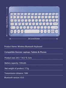 AKKHOO Round Keycap Silent Mini Wireless Keyboard, 10-Inch Ultra-Thin, Rechargeable, Compatible With IPad, Computer, Phone, Tablet - Purple - View 11