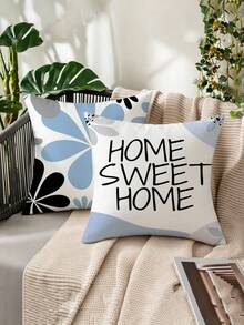 shangxia 2PCS--Minimalist Hand-Drawn Line Light Gray Blue Daisy Print Pillow Covers, Korean Cream Style Bedroom Sofa Soft Decorative Cushions--(Pillow Insert Not Included)---(Multiple Sizes)---(No Embroidery)---(Single-Sided Print) - Multicolor - View 2