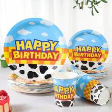 Cow Print Birthday Disposable Tableware Set, 7/9 Inch Party Plates, Disposable Paper Plates And Cups, Suitable For Holidays, Weddings, Engagements, Birthdays, Parties, Celebrations - Multicolor - View 1