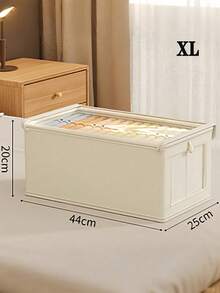 Large Canvas Storage Box With Clear Window Collapsible Clothes Organizer With Lid Family Moisture-Proof Closet Organizer Clothes Sorting For Home Back To School - White - View 9