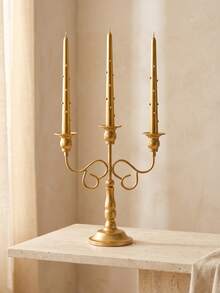 1 Set/1pc Vintage Gold Metal 3-Arm Curved Candelabra, French Vintage Luxury Style Multi-Head Candle Holder Base, Dining Table Wedding Candlelight Dinner Decor, Suitable For Dining Table/Bedroom/Candlelight Dinner Atmosphere Decoration/Wedding/Candlelight Dinner/Birthday Party Atmosphere Decoration, Suitable For Table Centerpiece Decoration, Candlelight Dinner Table Decoration, Home Decor, Room Decor, Gift For Good Friends, Baby Party Small Gift, Aromatherapy Diffuser, Bedroom Furniture, Wedding Anniversary Coordination, Decorative Crafts, Kitchen Decor, Scented Candles - Multiple Styles - View 1