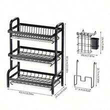 Dish Drying Rack,2-Tier Stainless Steel Dish Rack With Drainer Plate,Cup & Utensil Holder,Cutting Board Storage,Space-Saving Kitchen Organizer For Kitchen Counter & Sink,Mugs & Dinner Plates,Apartment Essentials,Kitchen Accessories,Home Decor,Black - View 12