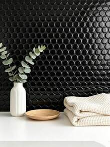 WoStick 1/4/10/20 Sheets, 11.96"X9.8" Glossy Black Bubble Peel And Stick Wall Tile, Self Adhesive Backsplash Tile, Heat Moisture Resistant Low VOC Removable Decorative Wall Sticker For Kitchen Bathroom Renters Friendly - Black Polka Dot - View 10