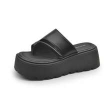 2026 Summer Women Platform Slide Sandals, Two Toe Cross Straps Wave Wedge Sole With Soft Cushion Insole, Minimalist Cool Shoes For Beach Date School D - Black - View 18