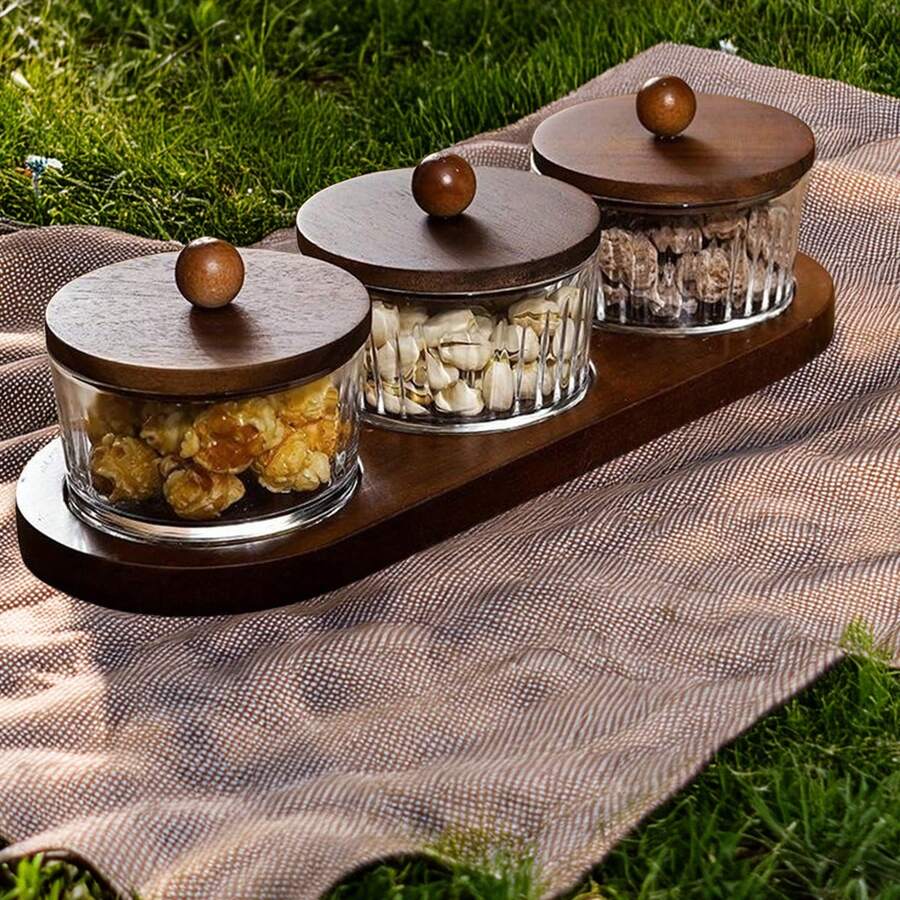 WGROOM 1 Set Multi-Function Storage Canister & Tray Set For Living Room, Dining Room, Kitchen, Suitable For Grains, Candy, Cookies, Bread, Outdoor Wedding, Party, Gift, Birthday - Multicolor - View 1