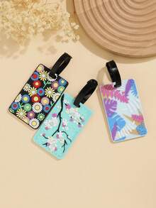 3Pcs Floral Plant Pattern PVC Luggage Tags, Cute Suitcase ID Labels, Anti-Lost Travel Baggage Accessories - Multicolor - View 3